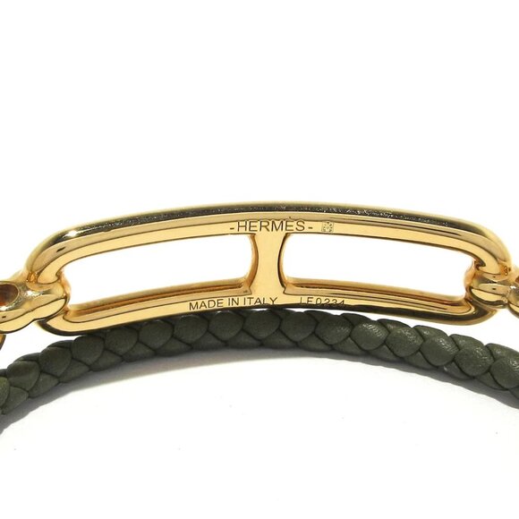 Auth HERMES Luli Doubletour - Khaki Gold Leather Hardware L***** Bracelet - Picture 5 of 6